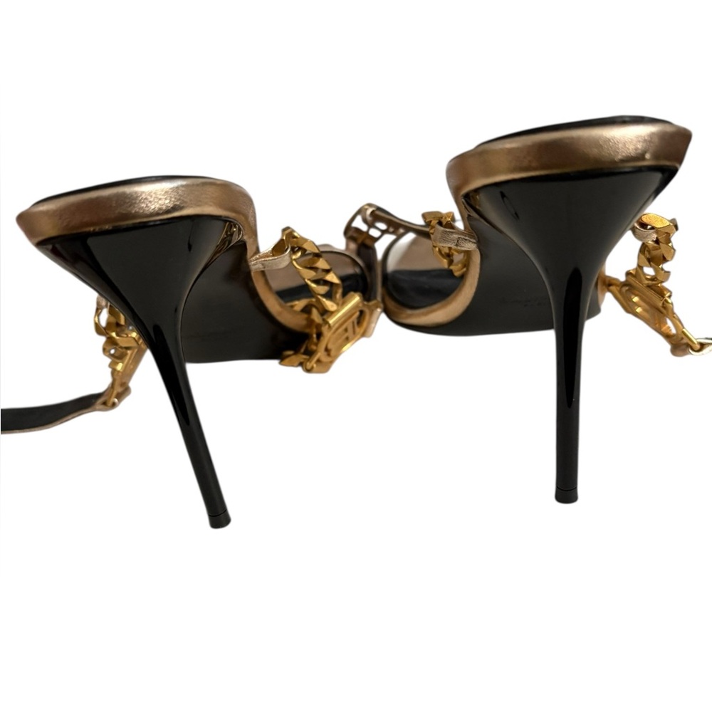 Balmain Gold and Black Heels with Chain Detail - Picture 2 of 5